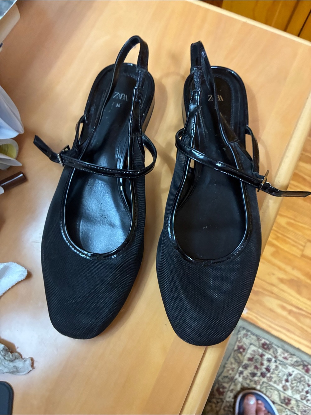 Zara Black Mary Jane Slingback Flats